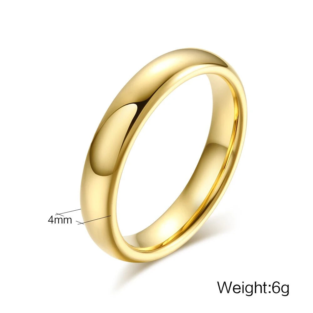 Smooth Stainless Steel Couple Rings Gold Color Simple 4MM Women Men Lovers Wedding Jewelry Engagement Gifts Personalized