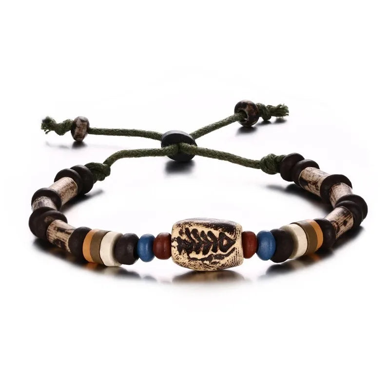 Casual Men's Wood Beads Bracelet Surfer Bohemian Stacking Bangle Tribal Chic Jewelry Drawstring Festival Boho Gypsy Accessories