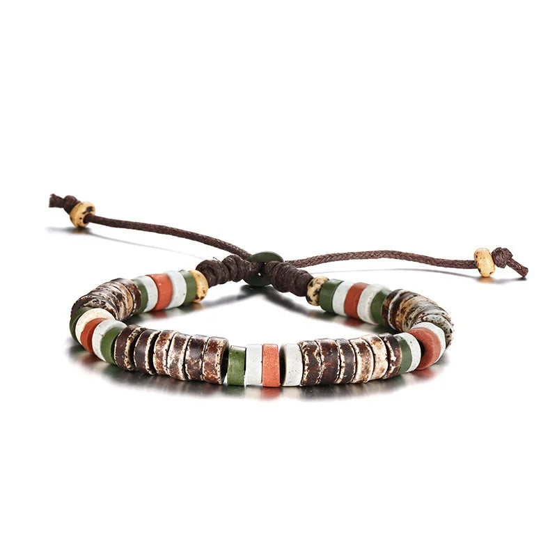 Casual Men's Wood Beads Bracelet Surfer Bohemian Stacking Bangle Tribal Chic Jewelry Drawstring Festival Boho Gypsy Accessories