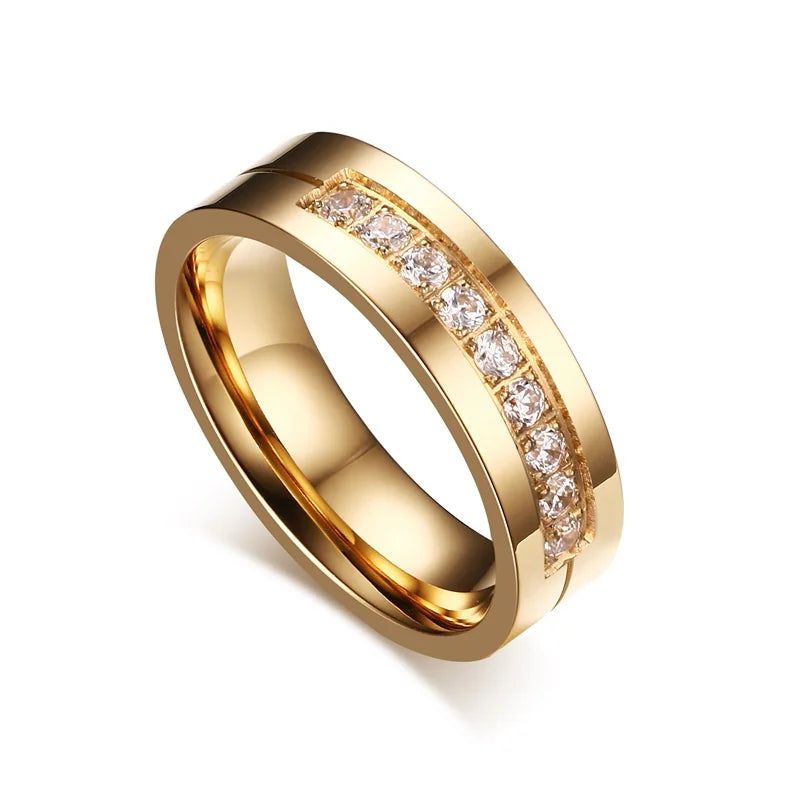 Bling CZ Stone Wedding Bands Rings for Women Men Gold Tone Stainless Steel Promise Love Anillo Alianca Bijoux Customized Engrave