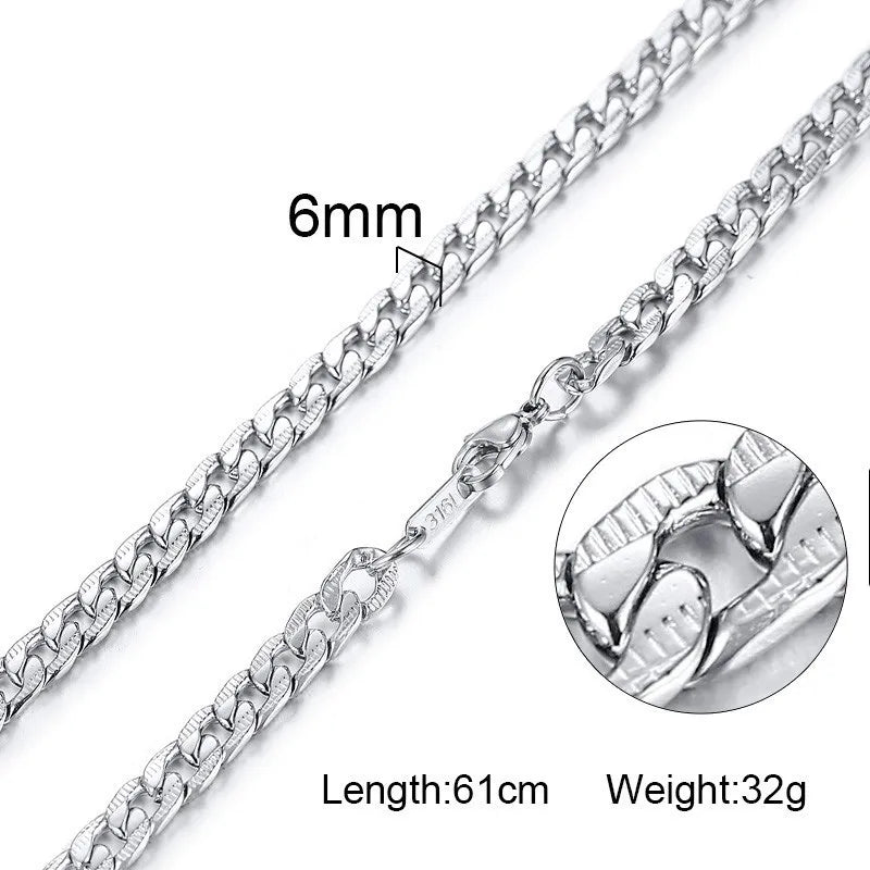 Solid Silver Color Tone Stainless Steel Necklace Chain 24"