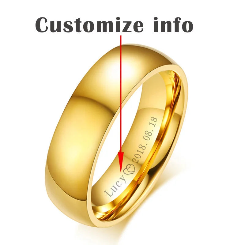 Simple Couple Wedding Band Rings for Women Men Customized Record Name Date Lovers Anniversary Gift Jewelry