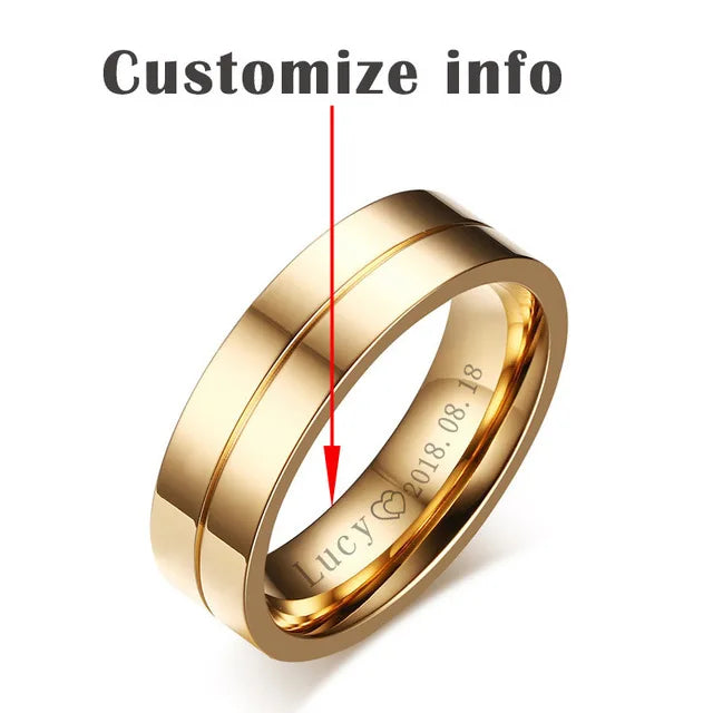 Bling CZ Stone Wedding Bands Rings for Women Men Gold Tone Stainless Steel Promise Love Anillo Alianca Bijoux Customized Engrave