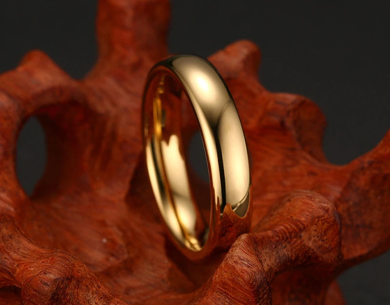 Smooth Stainless Steel Couple Rings Gold Color Simple 4MM Women Men Lovers Wedding Jewelry Engagement Gifts Personalized