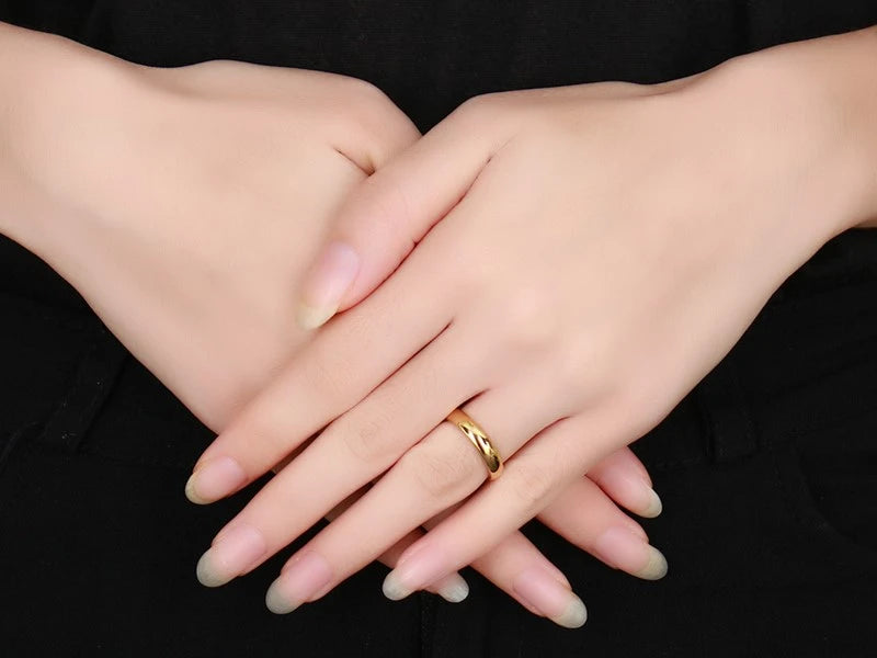 Smooth Stainless Steel Couple Rings Gold Color Simple 4MM Women Men Lovers Wedding Jewelry Engagement Gifts Personalized