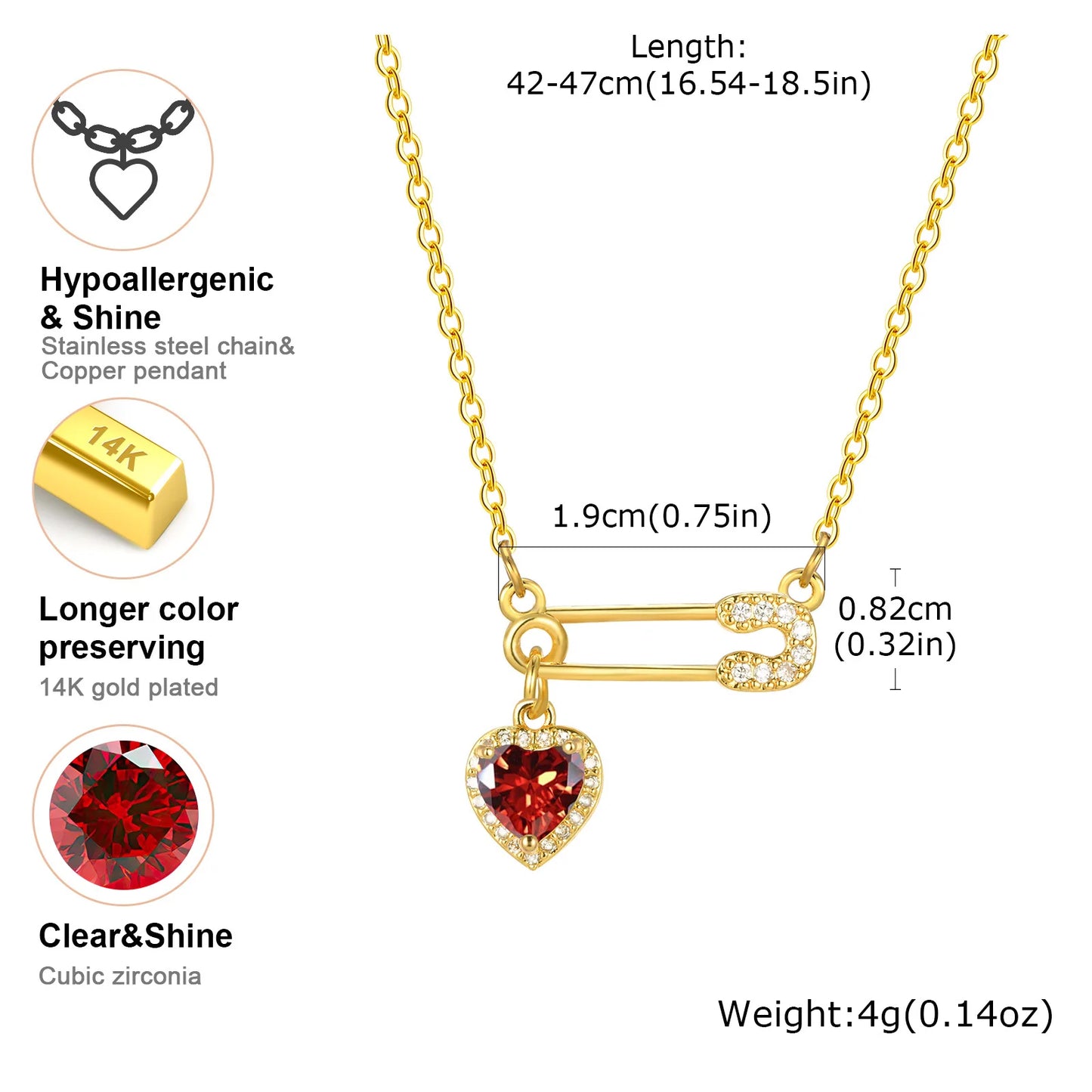 Stainless Steel Jewelry Safety Pin Pendant Necklaces For Women