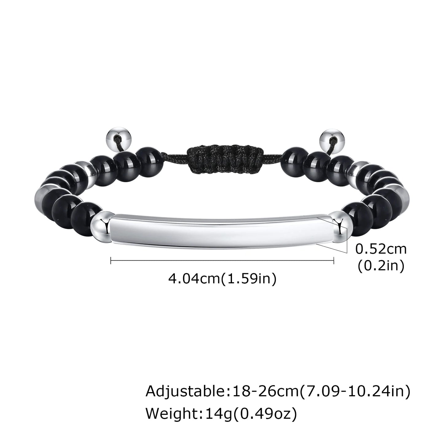 Prjewel Men's Braided Rope Chain Adjustable Bead Bracelets with Personalized Name Date Custom Engrave Stainless Steel Jewelry