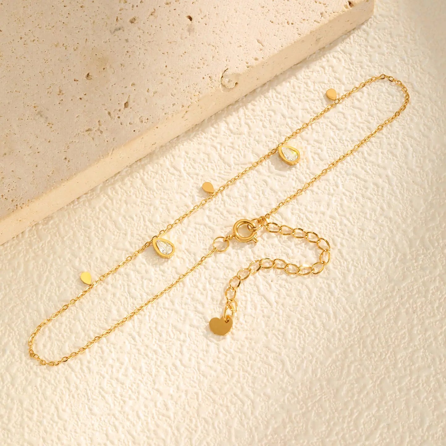Stainless Steel Water Drop Zircon Anklet for Women