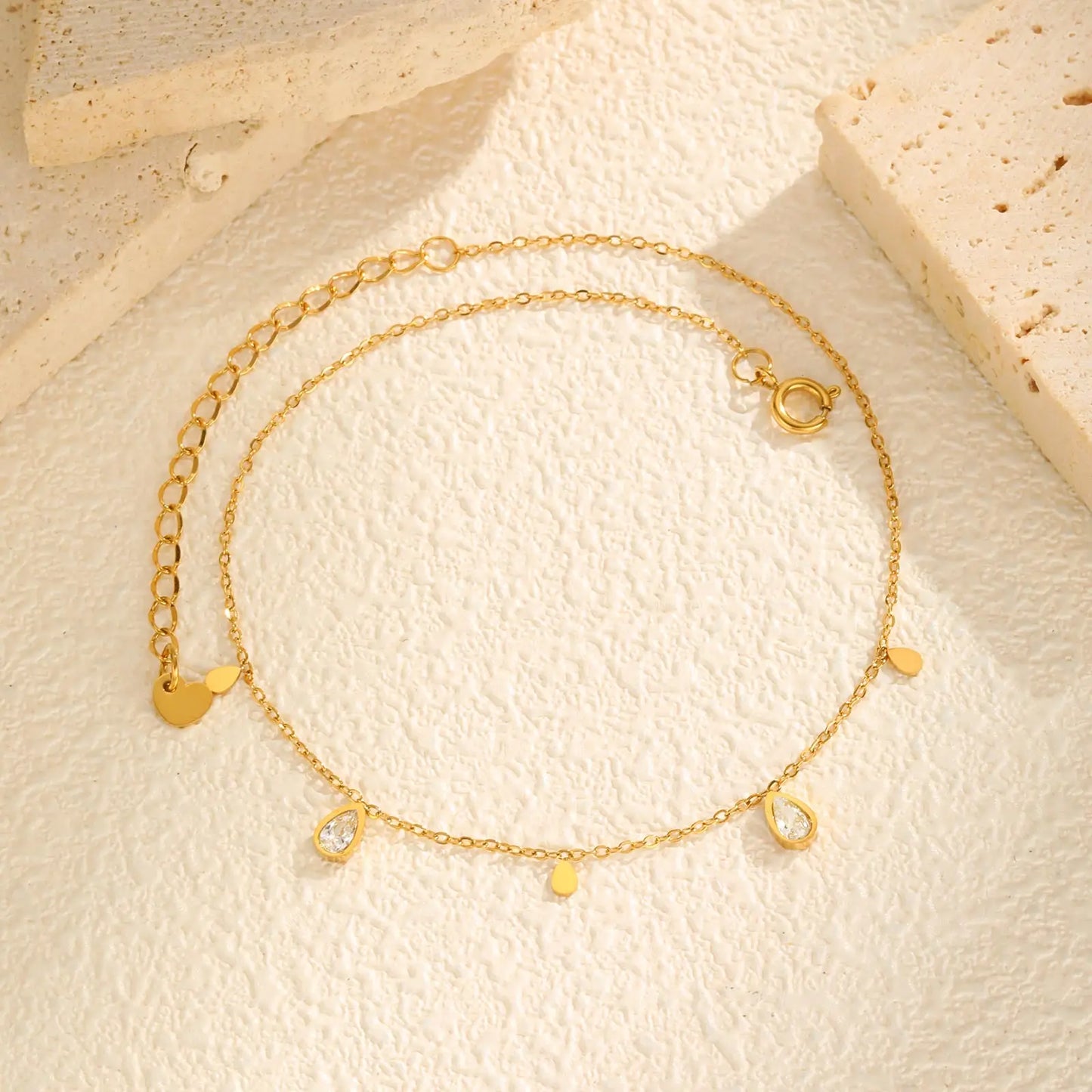 Stainless Steel Water Drop Zircon Anklet for Women