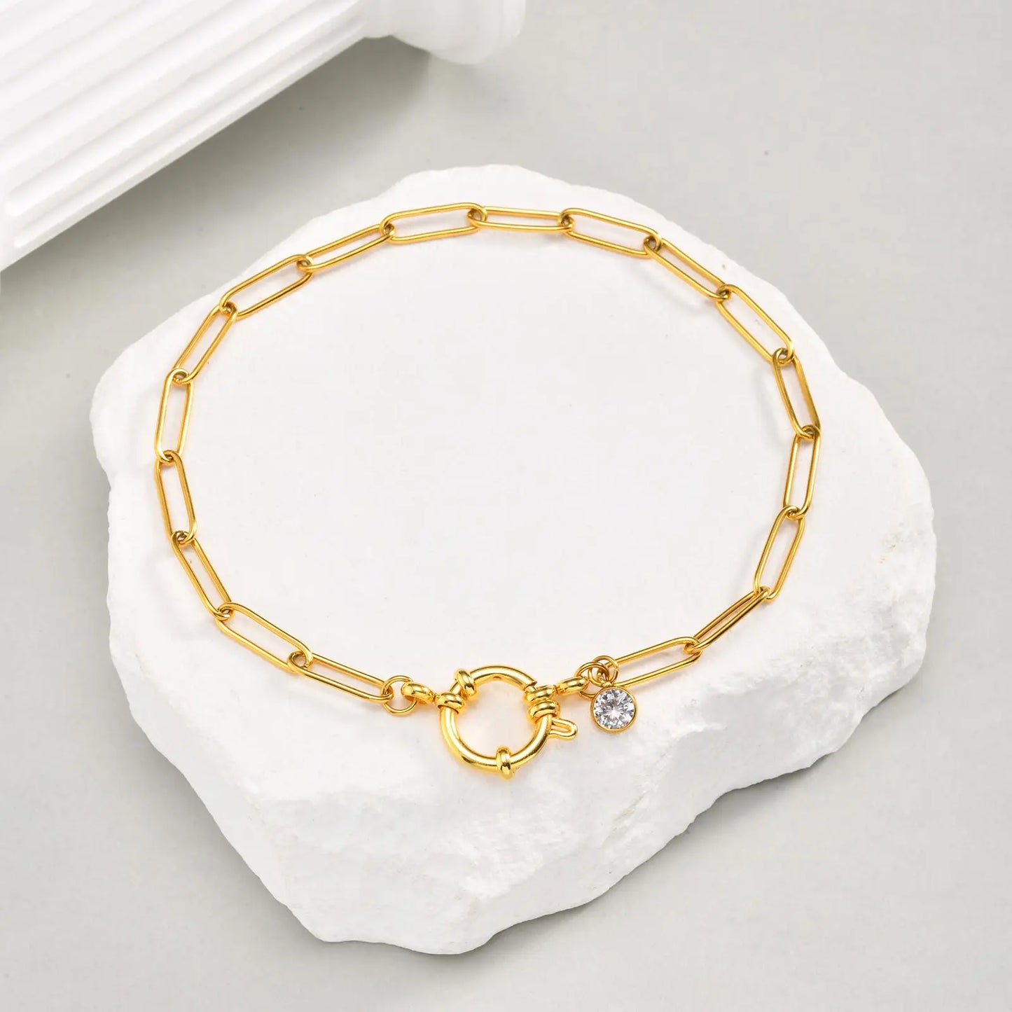 Spring Clasps Chain Ankle Bracelet For Women, Stainless Steel Paperclip Link Zircon Anklet, Waterproof Fashion Foot Jewelry Gift