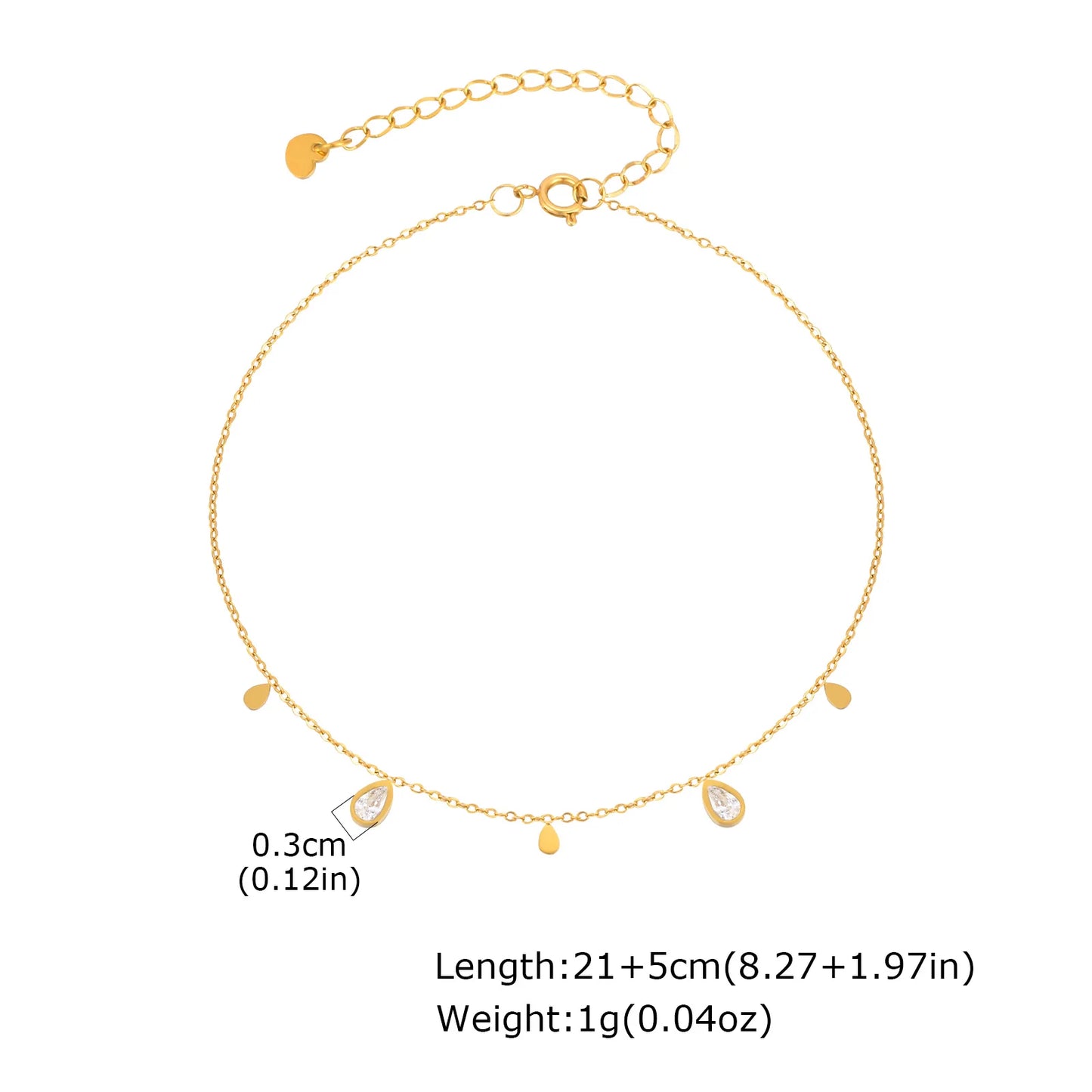 Stainless Steel Water Drop Zircon Anklet for Women