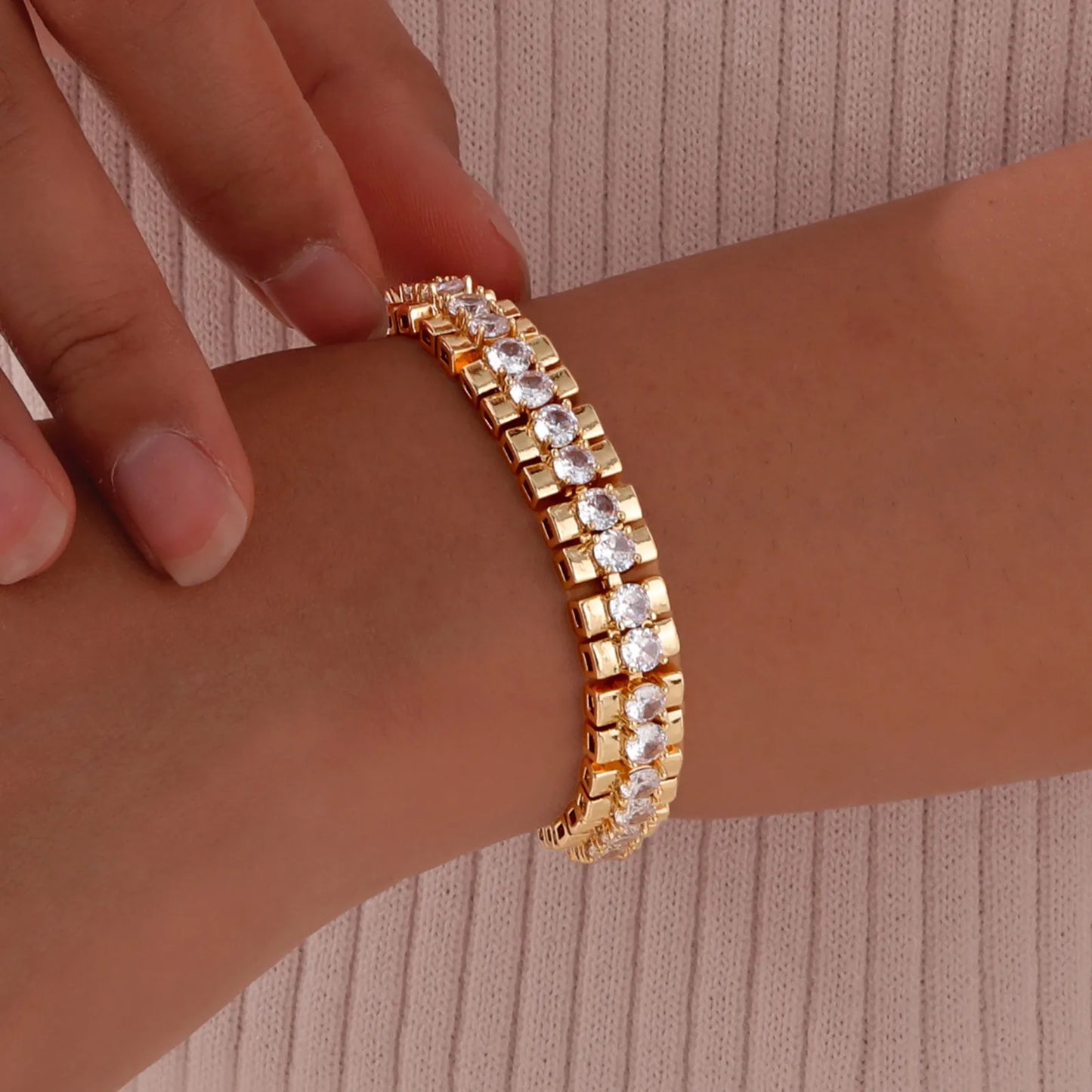 Chunky Paperclip Chain Women Bracelet Cubic Zirconia Watch Strap Gold Color Link Adjustable Stackable Jewelry For Girl Gift
