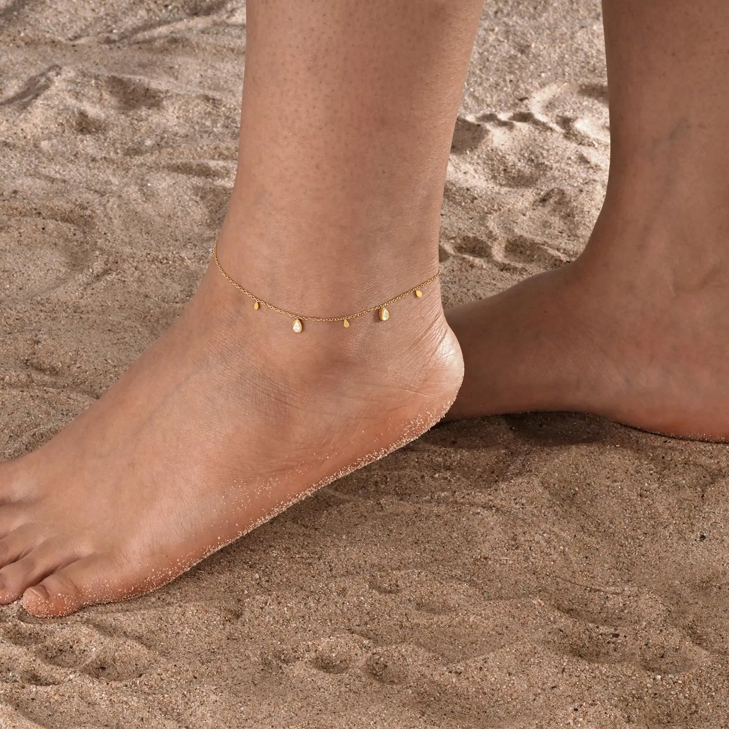 Stainless Steel Water Drop Zircon Anklet for Women