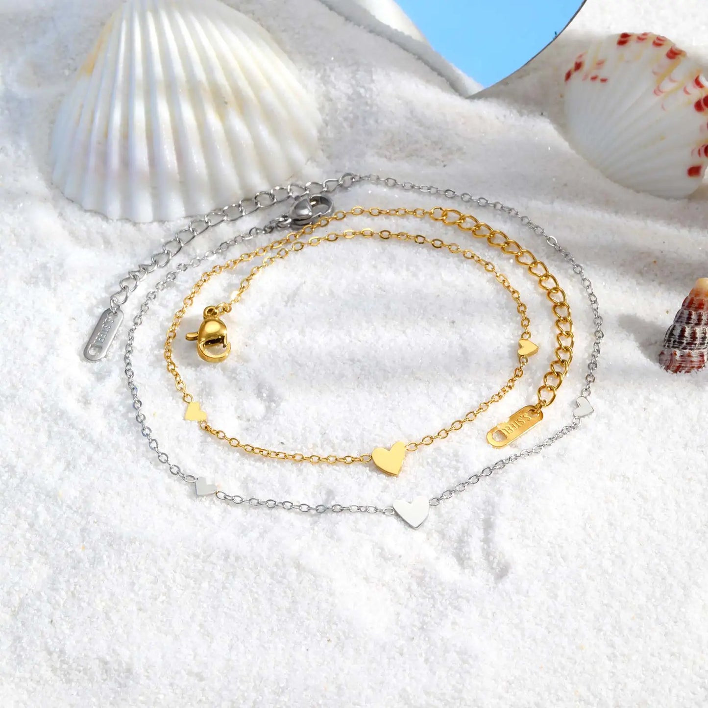 Stainless Steel Heart Anklets for Women,