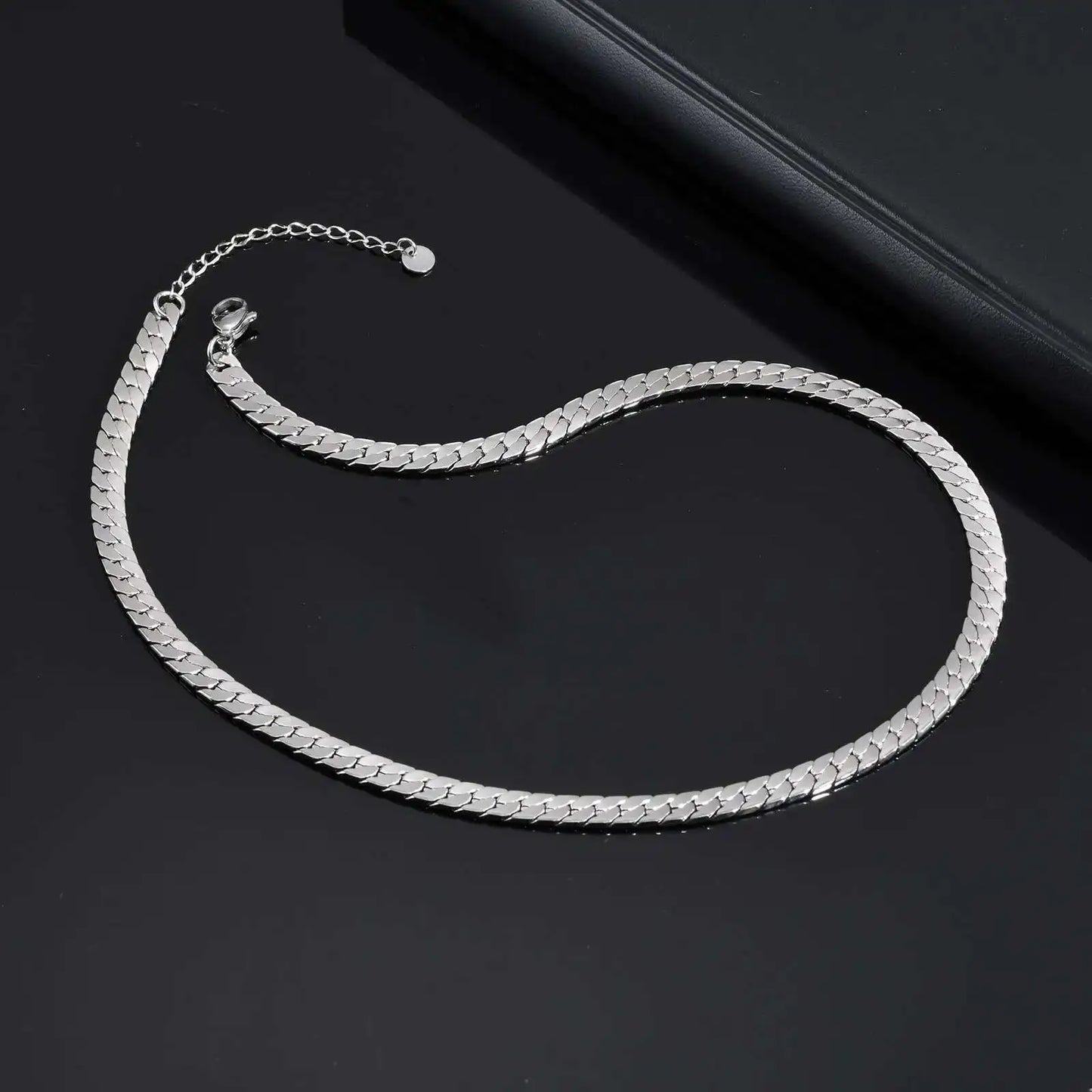 Prjewel Waterproof Stainless Steel Flat Cuban Chain Necklaces For Men Short Choker Collar Jewelry for Boy Boyfriend Father Gifts