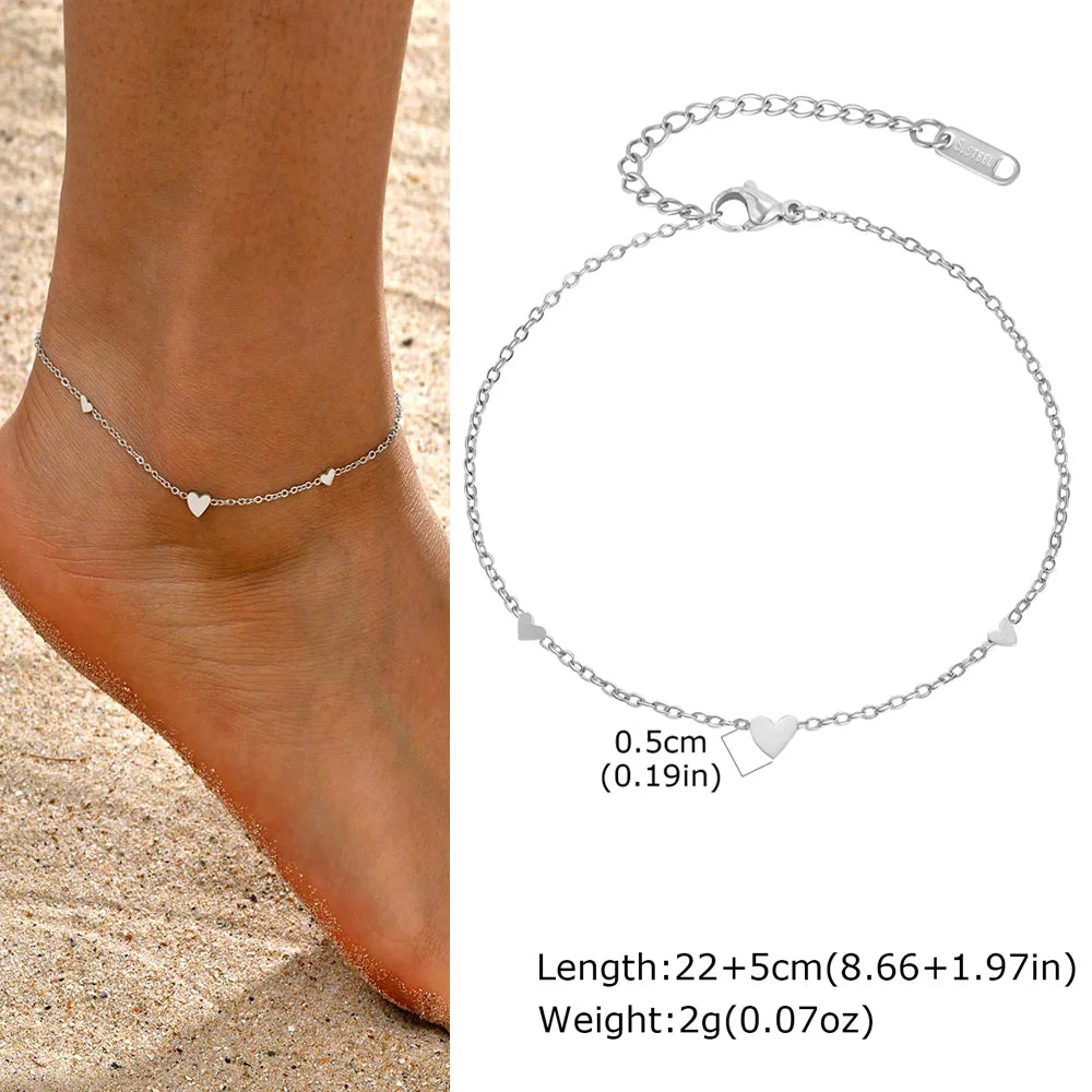 Stainless Steel Heart Anklets for Women,