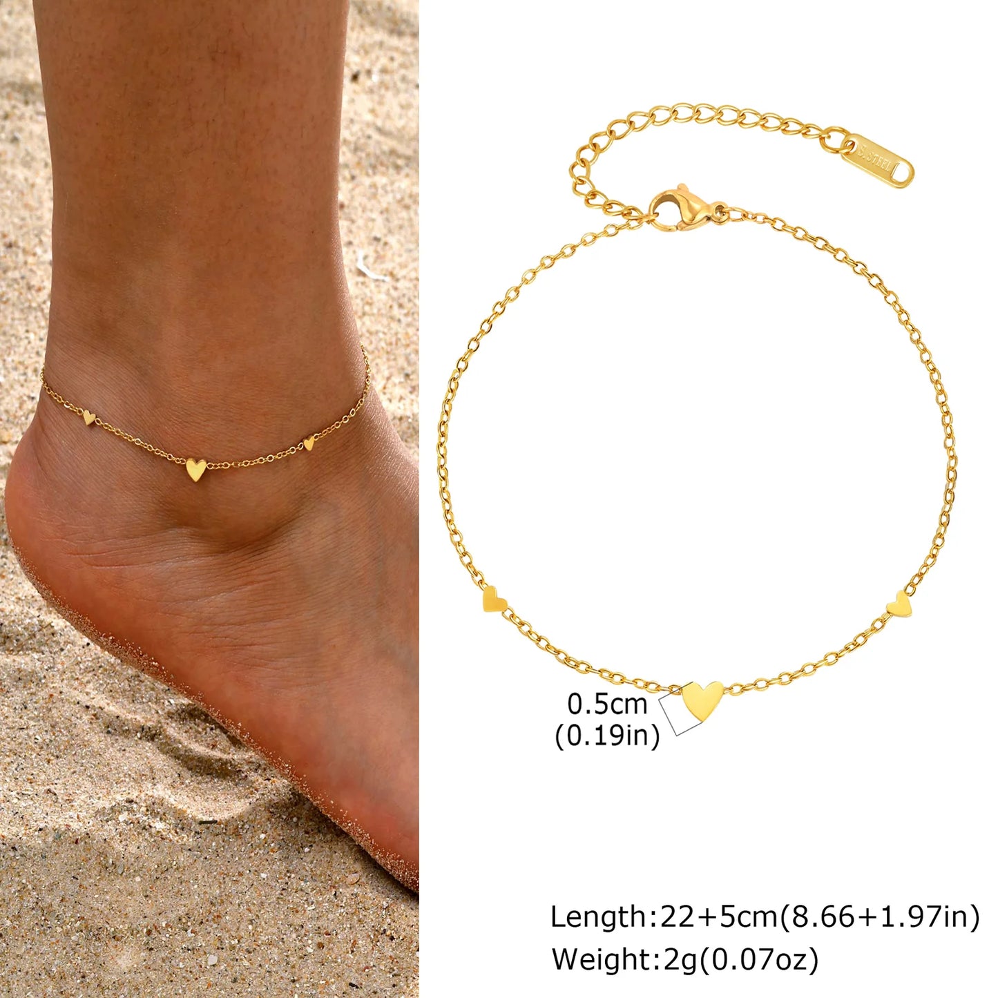Stainless Steel Heart Anklets for Women,