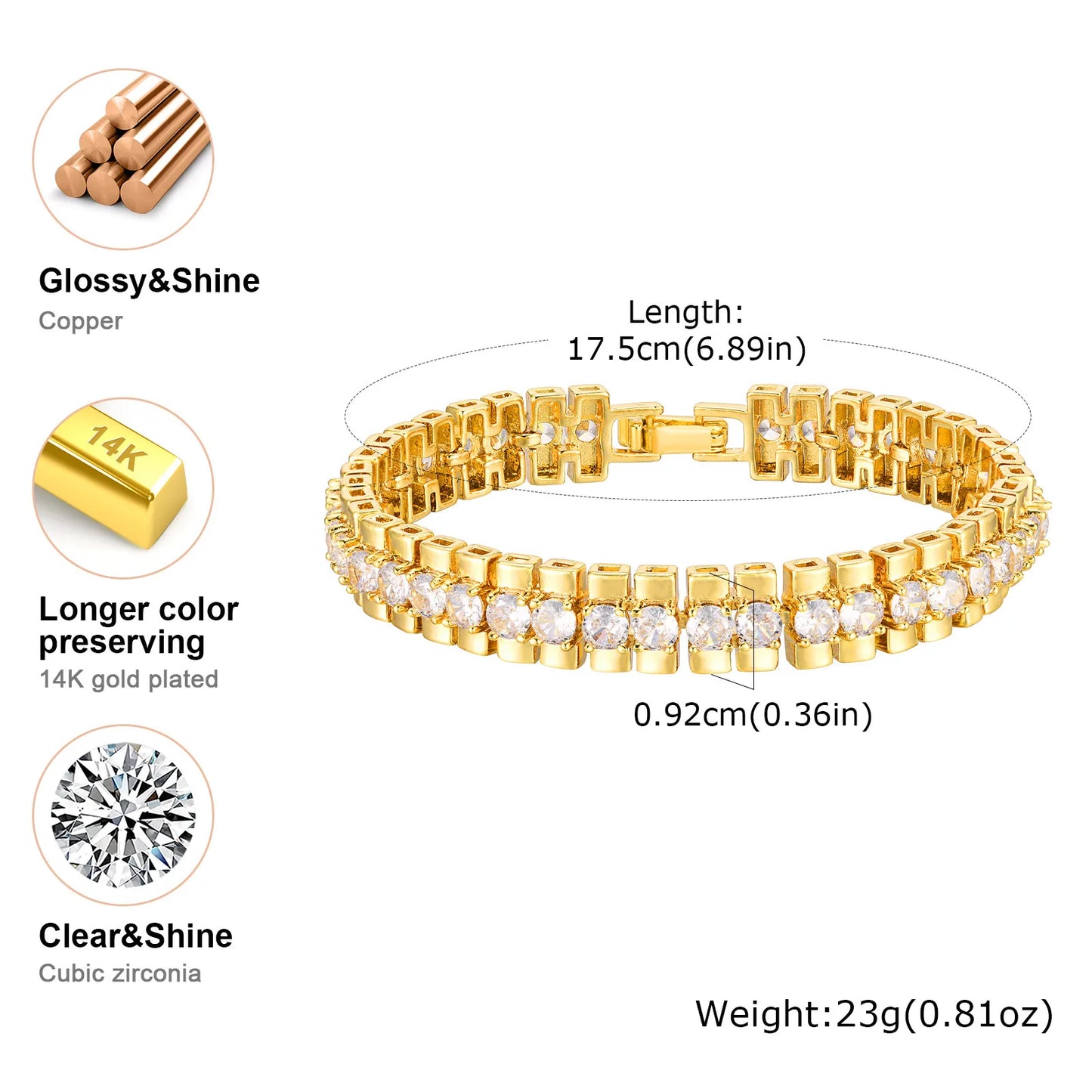Chunky Paperclip Chain Women Bracelet Cubic Zirconia Watch Strap Gold Color Link Adjustable Stackable Jewelry For Girl Gift
