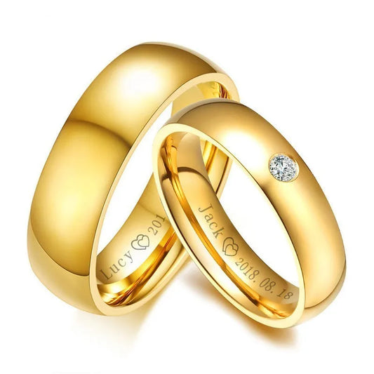 Simple Couple Wedding Band Rings for Women Men Customized Record Name Date Lovers Anniversary Gift Jewelry