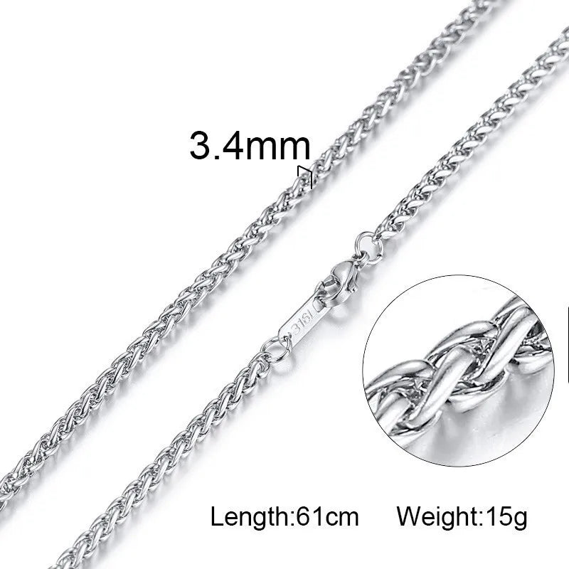 Solid Silver Color Tone Stainless Steel Necklace Chain 24"