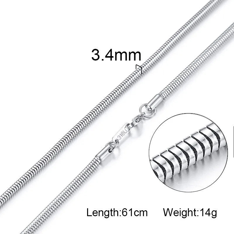 Solid Silver Color Tone Stainless Steel Necklace Chain 24"
