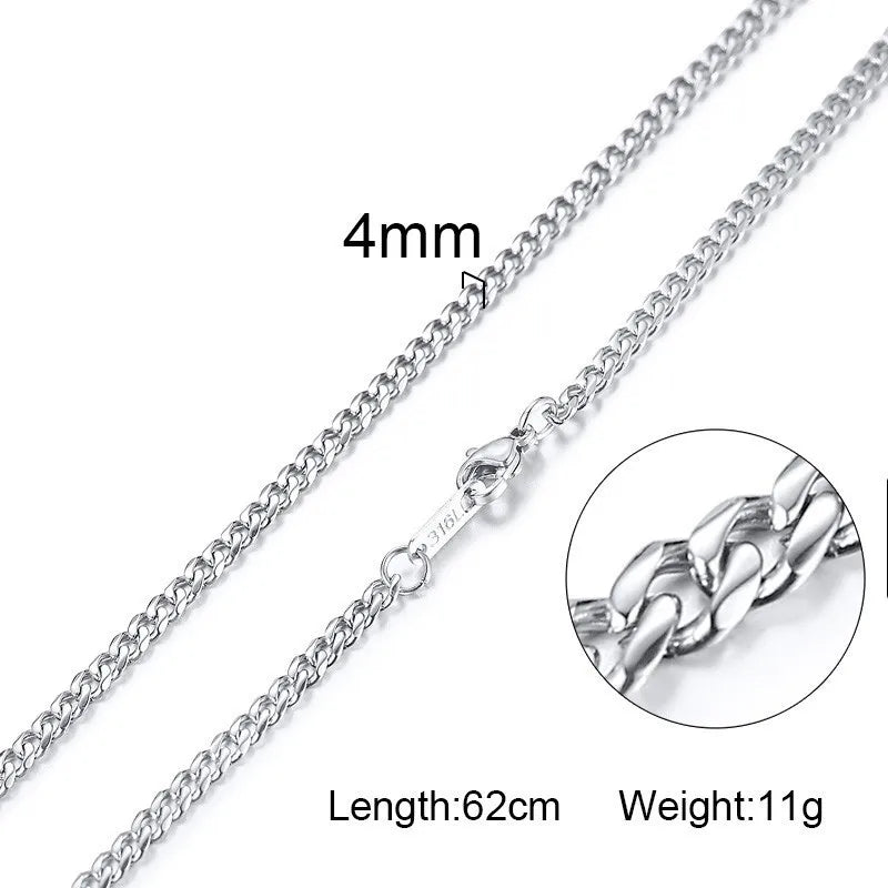 Solid Silver Color Tone Stainless Steel Necklace Chain 24"