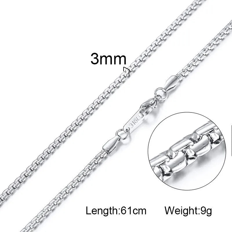 Solid Silver Color Tone Stainless Steel Necklace Chain 24"