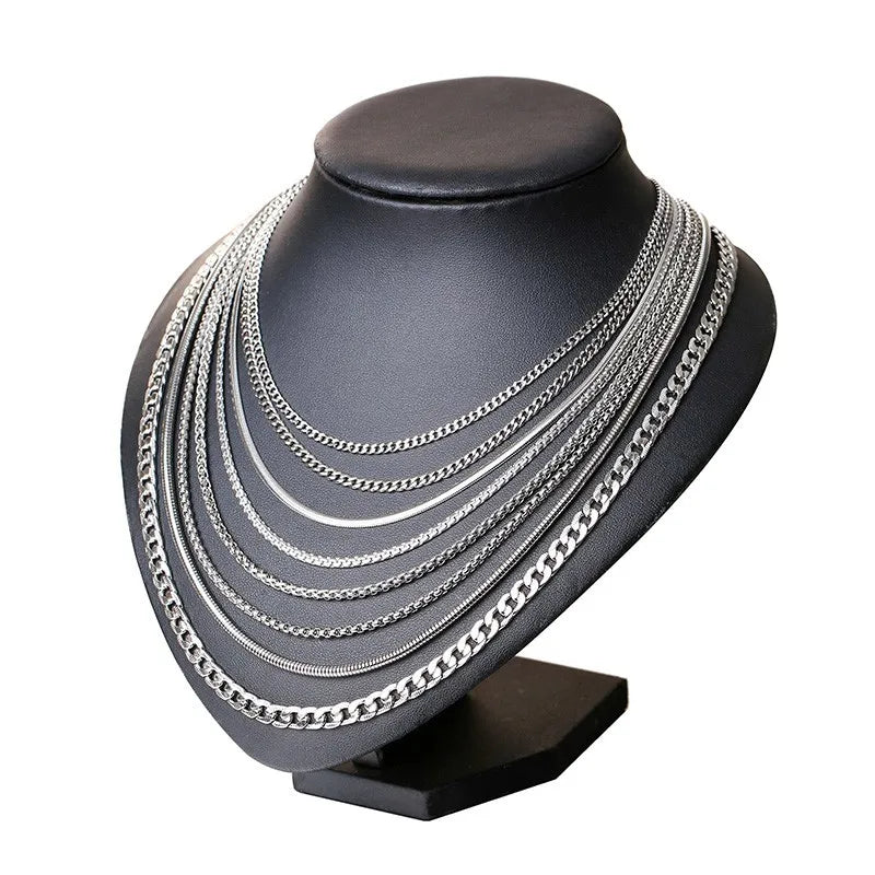 Solid Silver Color Tone Stainless Steel Necklace Chain 24"