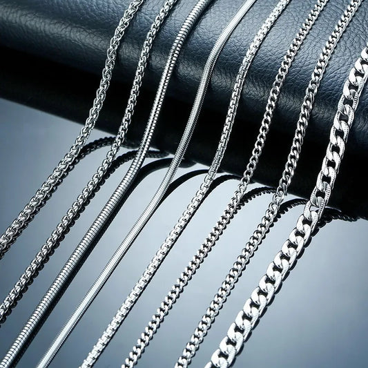 Solid Silver Color Tone Stainless Steel Necklace Chain 24"