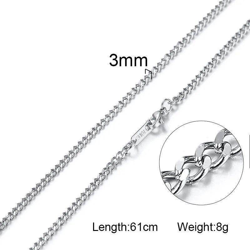 Solid Silver Color Tone Stainless Steel Necklace Chain 24"