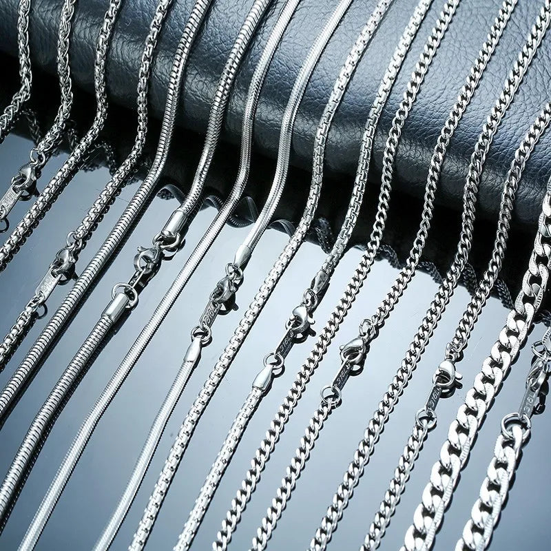 Solid Silver Color Tone Stainless Steel Necklace Chain 24"