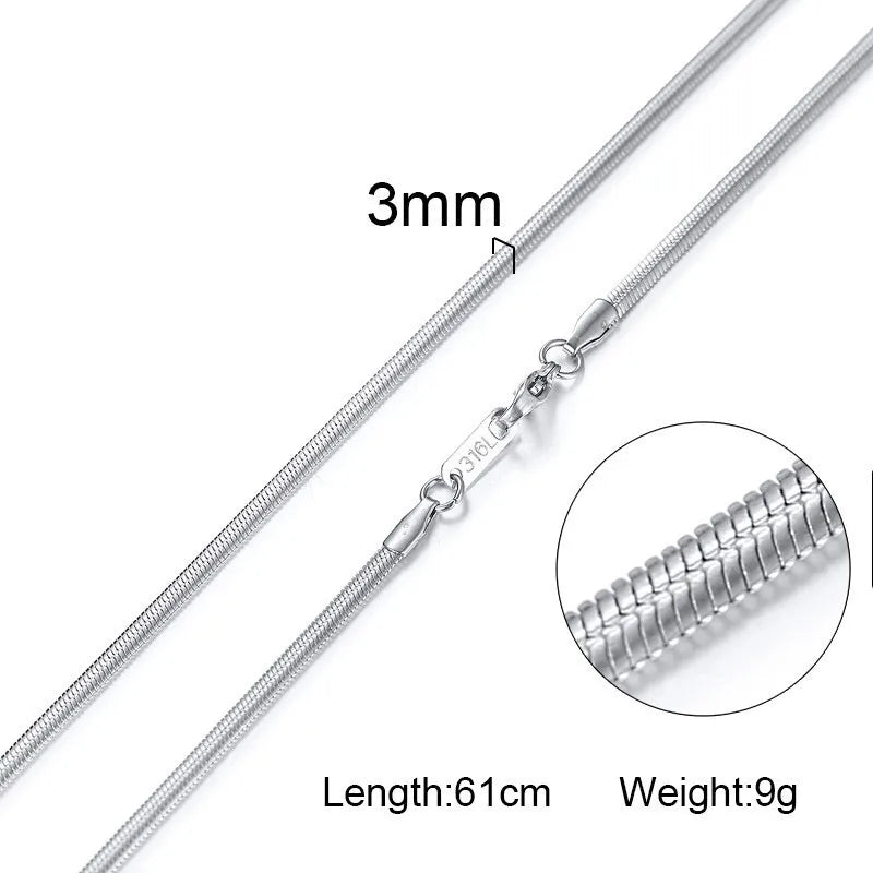 Solid Silver Color Tone Stainless Steel Necklace Chain 24"