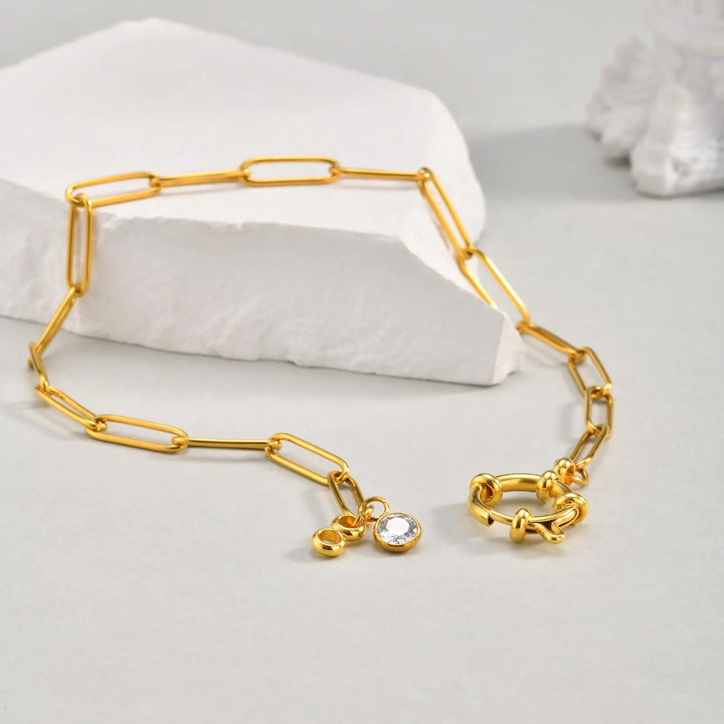 Spring Clasps Chain Ankle Bracelet For Women, Stainless Steel Paperclip Link Zircon Anklet, Waterproof Fashion Foot Jewelry Gift