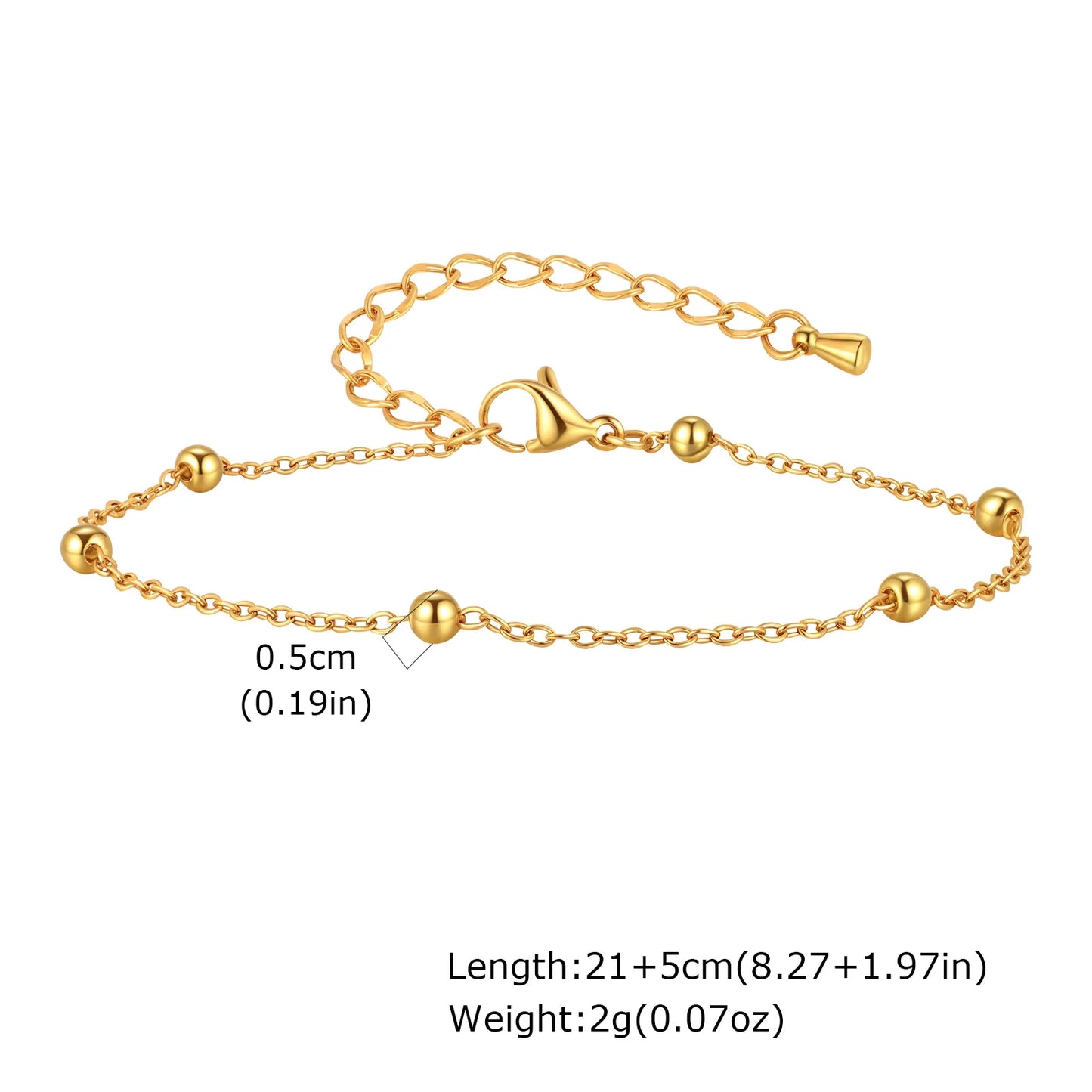Boho Beaded Ball Ankle Chain Bracelets for Women, Gold Plated Stainless Steel Anklet, Summer Beach Waterproof Foot Jewelry Gift