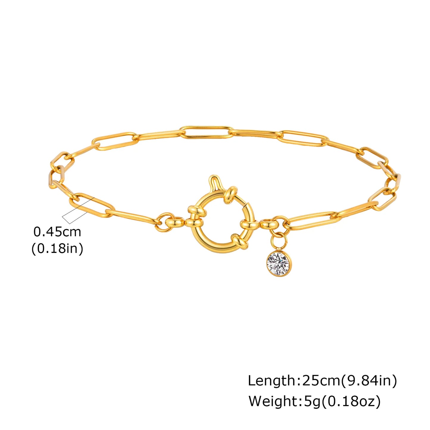 Spring Clasps Chain Ankle Bracelet For Women, Stainless Steel Paperclip Link Zircon Anklet, Waterproof Fashion Foot Jewelry Gift