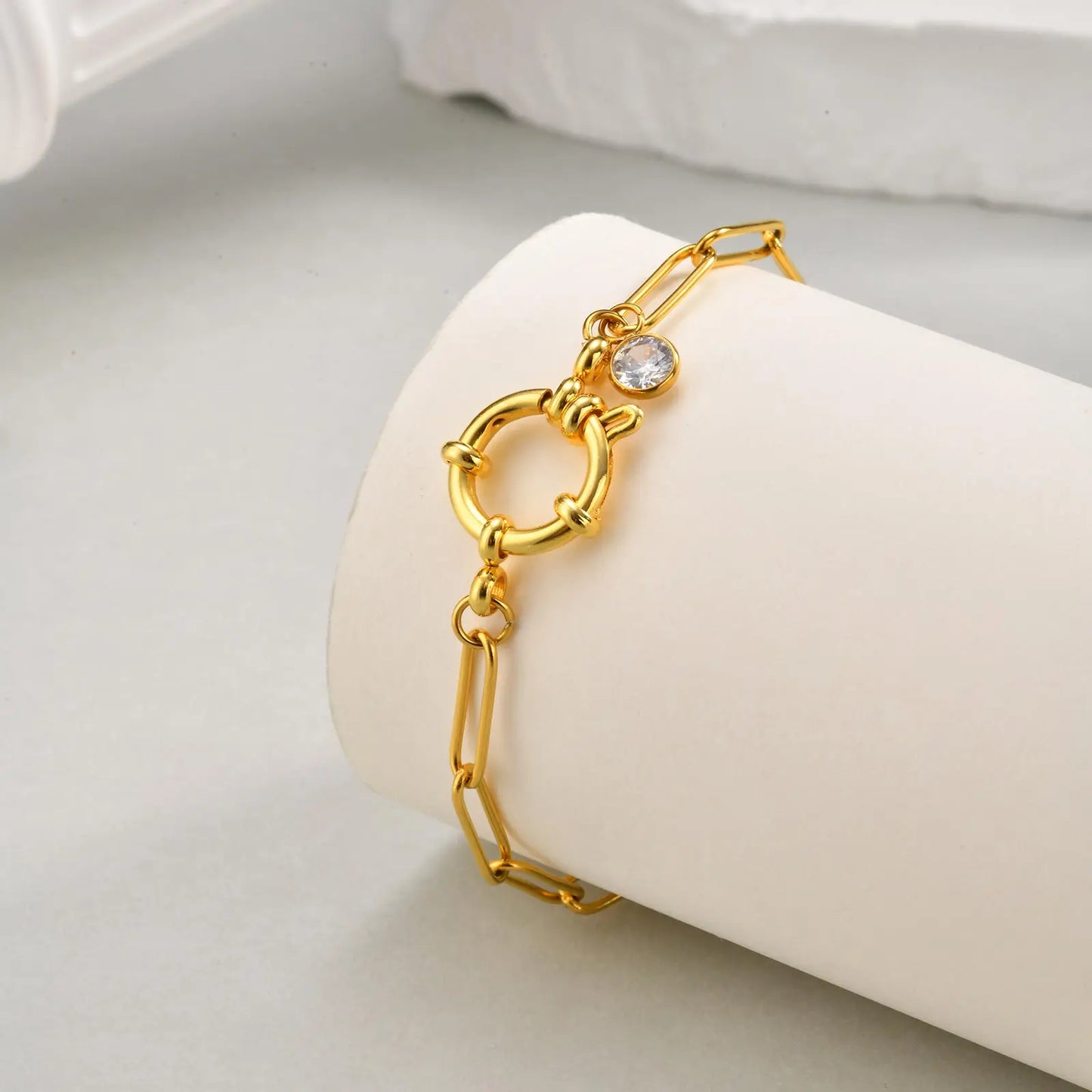 Spring Clasps Chain Ankle Bracelet For Women, Stainless Steel Paperclip Link Zircon Anklet, Waterproof Fashion Foot Jewelry Gift
