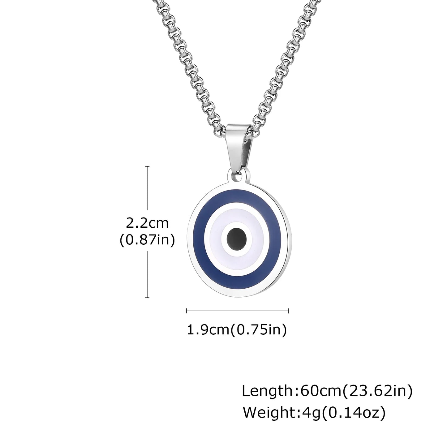 Evil Blue Eye Casual Pendant Necklaces for Men Stainless Steel Round Pendant with Chain Ethnic Turkish Collar Father's Day Gifts
