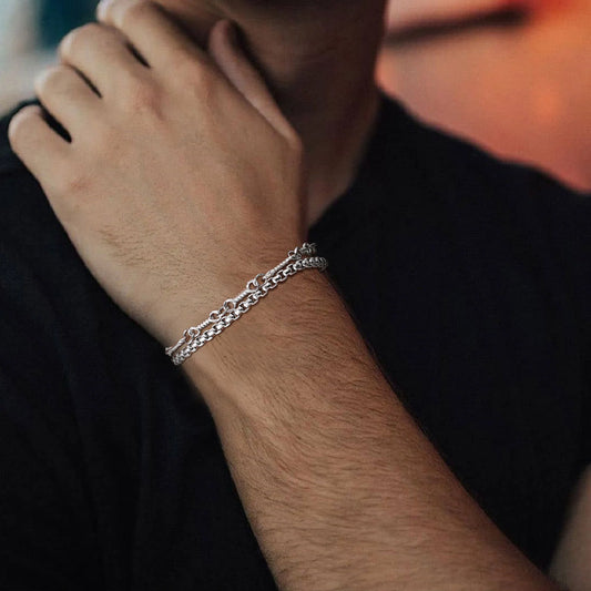 Prjewel Sliver Color Stainless Steel Box Chain for Man Men's Personalized Minimalist Design Daily Versatile Jewelry Accessories