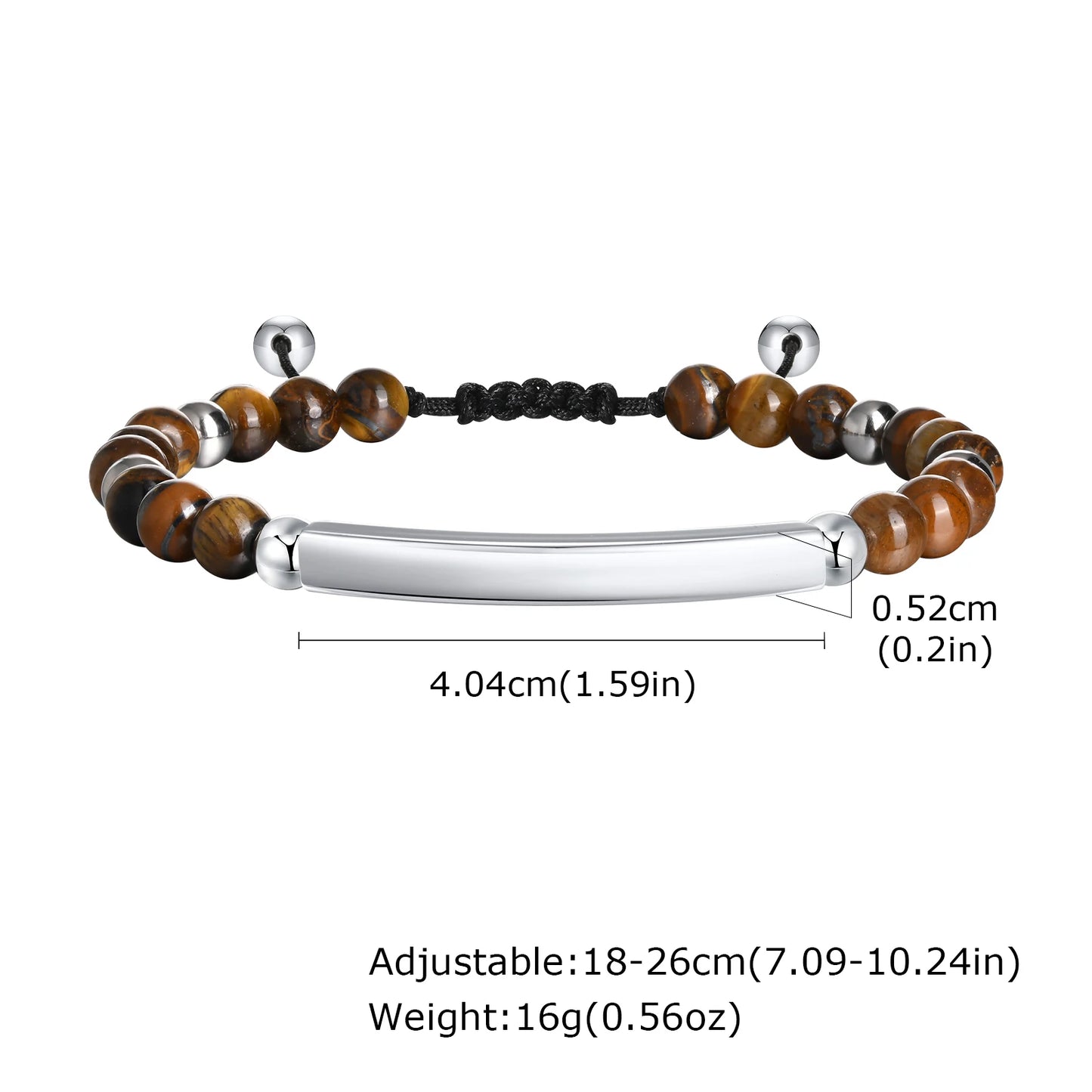 Prjewel Men's Braided Rope Chain Adjustable Bead Bracelets with Personalized Name Date Custom Engrave Stainless Steel Jewelry