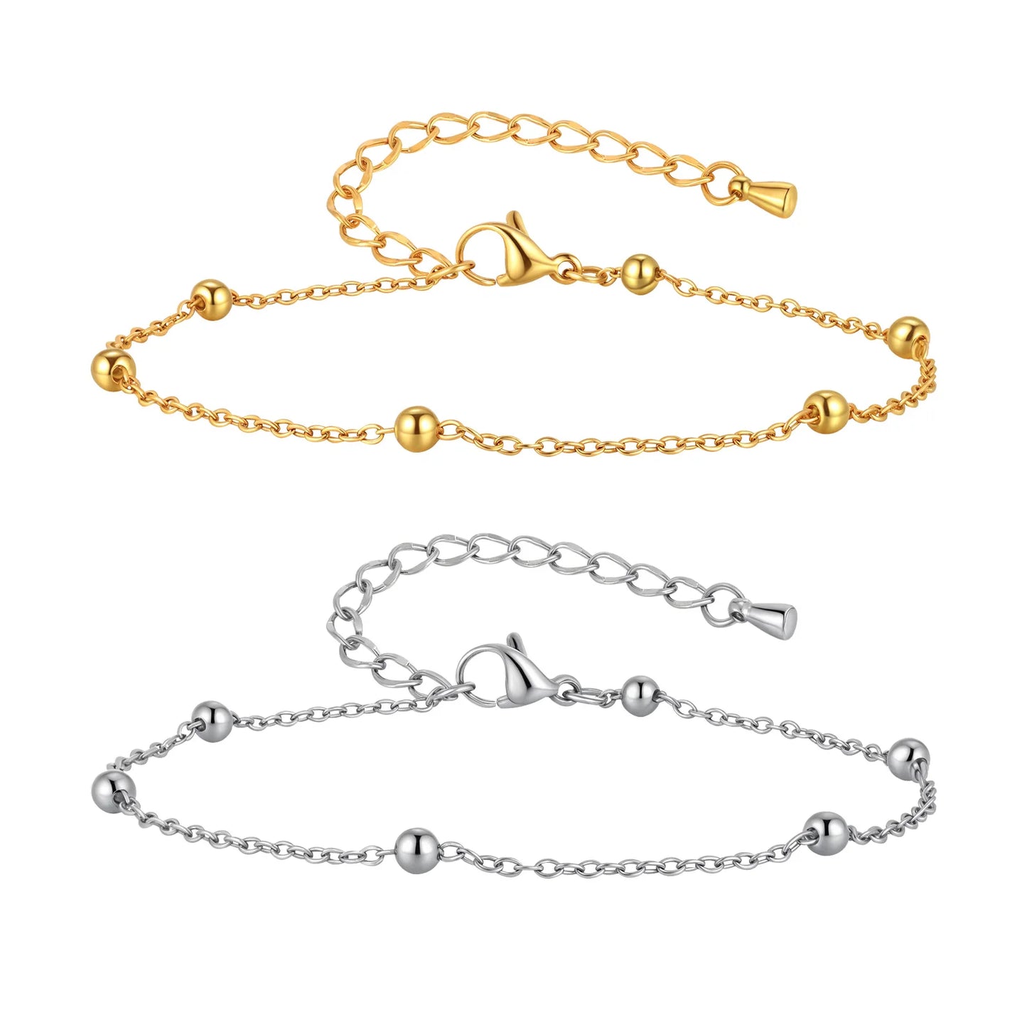 Boho Beaded Ball Ankle Chain Bracelets for Women, Gold Plated Stainless Steel Anklet, Summer Beach Waterproof Foot Jewelry Gift