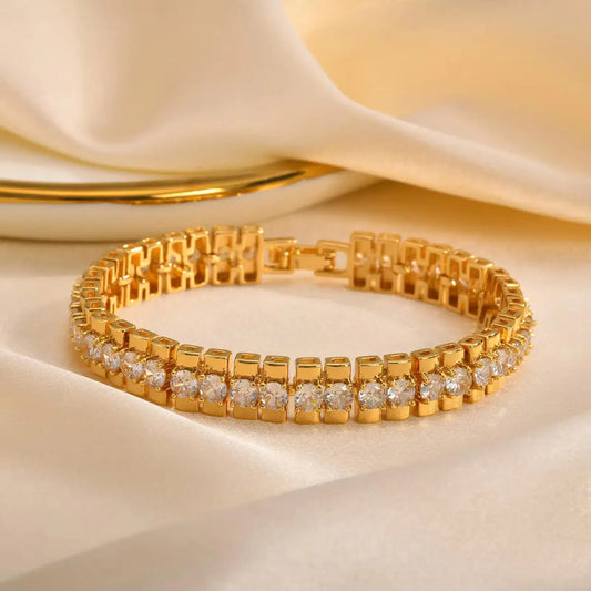Chunky Paperclip Chain Women Bracelet Cubic Zirconia Watch Strap Gold Color Link Adjustable Stackable Jewelry For Girl Gift