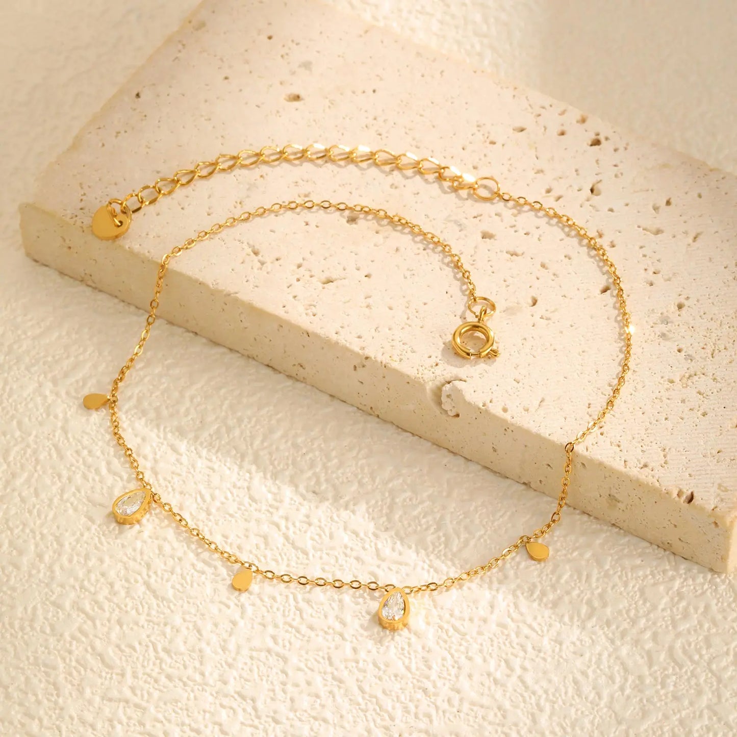 Stainless Steel Water Drop Zircon Anklet for Women