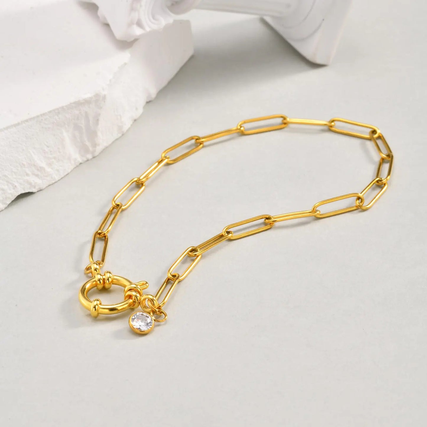 Spring Clasps Chain Ankle Bracelet For Women, Stainless Steel Paperclip Link Zircon Anklet, Waterproof Fashion Foot Jewelry Gift